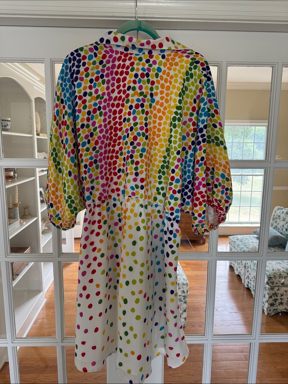 Colorful Polka Dot Drawstring Waist High Low Shirt Mini Dress - All Things Mochi - Picture 7 of 9
